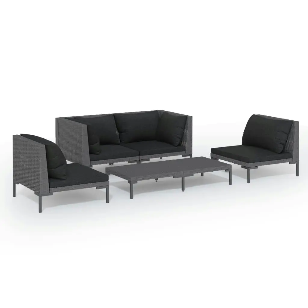 5 Piece Garden Lounge Set with Cushions Poly Rattan Dark Grey 3099819