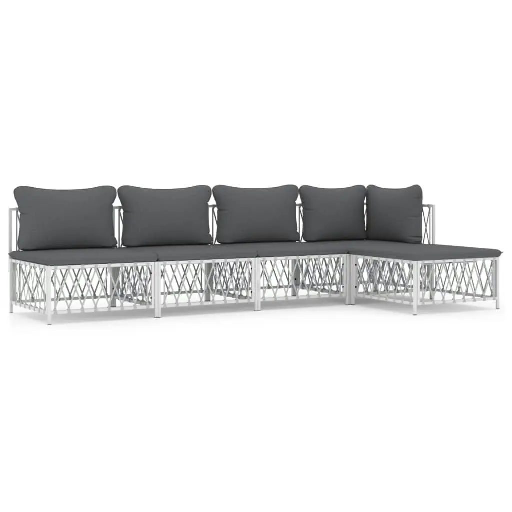 5 Piece Garden Lounge Set with Cushions White Steel 3186856