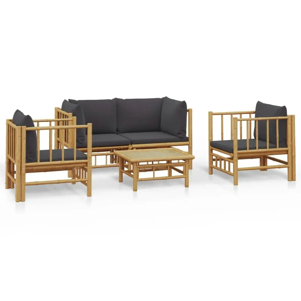 5 Piece Garden Lounge Set with Dark Grey Cushions  Bamboo 3155217