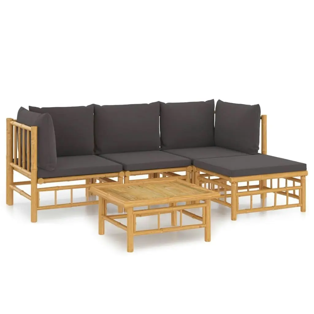 5 Piece Garden Lounge Set with Dark Grey Cushions  Bamboo 3155210