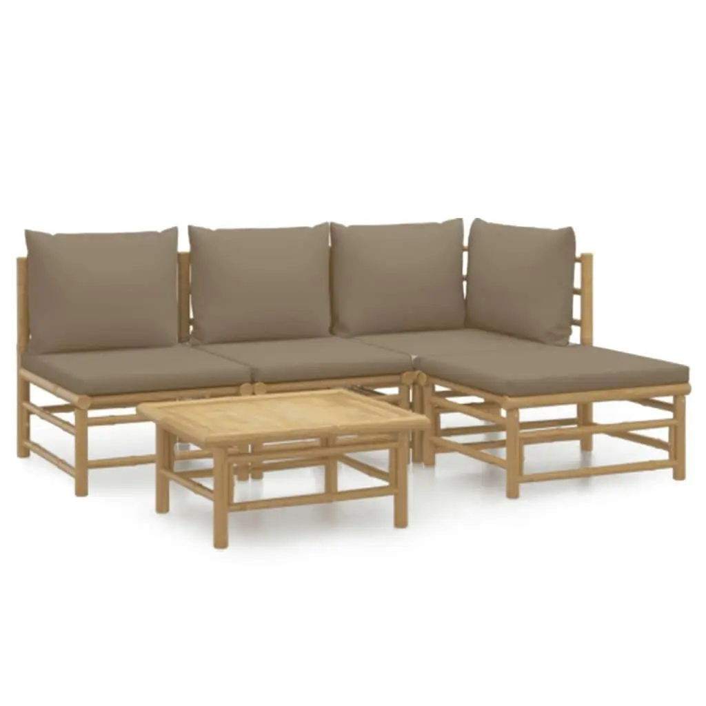 5 Piece Garden Lounge Set with Taupe Cushions  Bamboo 3155113