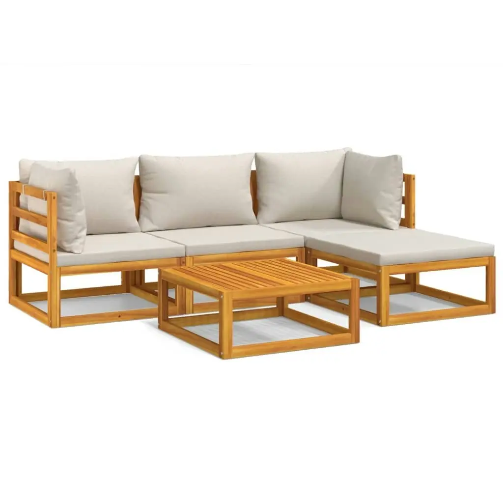 5 Piece Garden Lounge Set with Light Grey Cushions Solid Wood 3155279