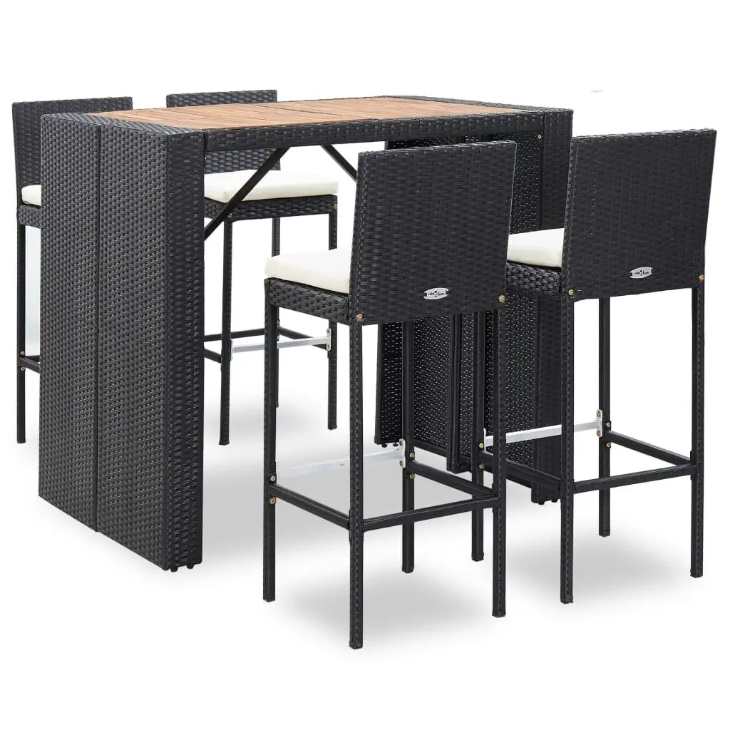 5 Piece Outdoor Bar Set Poly Rattan and Acacia Wood Black 49564