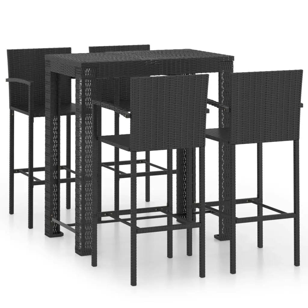 5 Piece Outdoor Bar Set with Armrest Poly Rattan Black 3064811