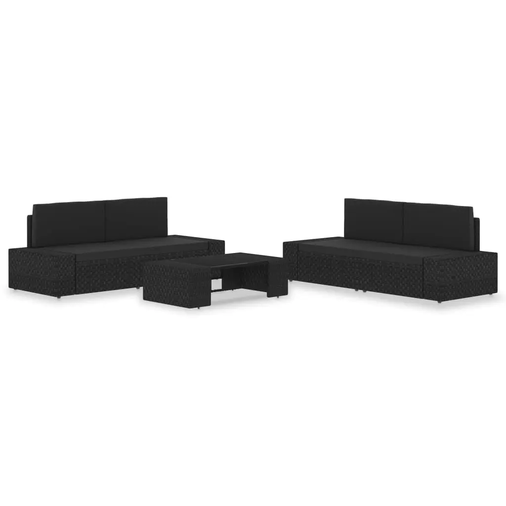 5 Piece Garden Lounge Set Poly Rattan Black 3054575