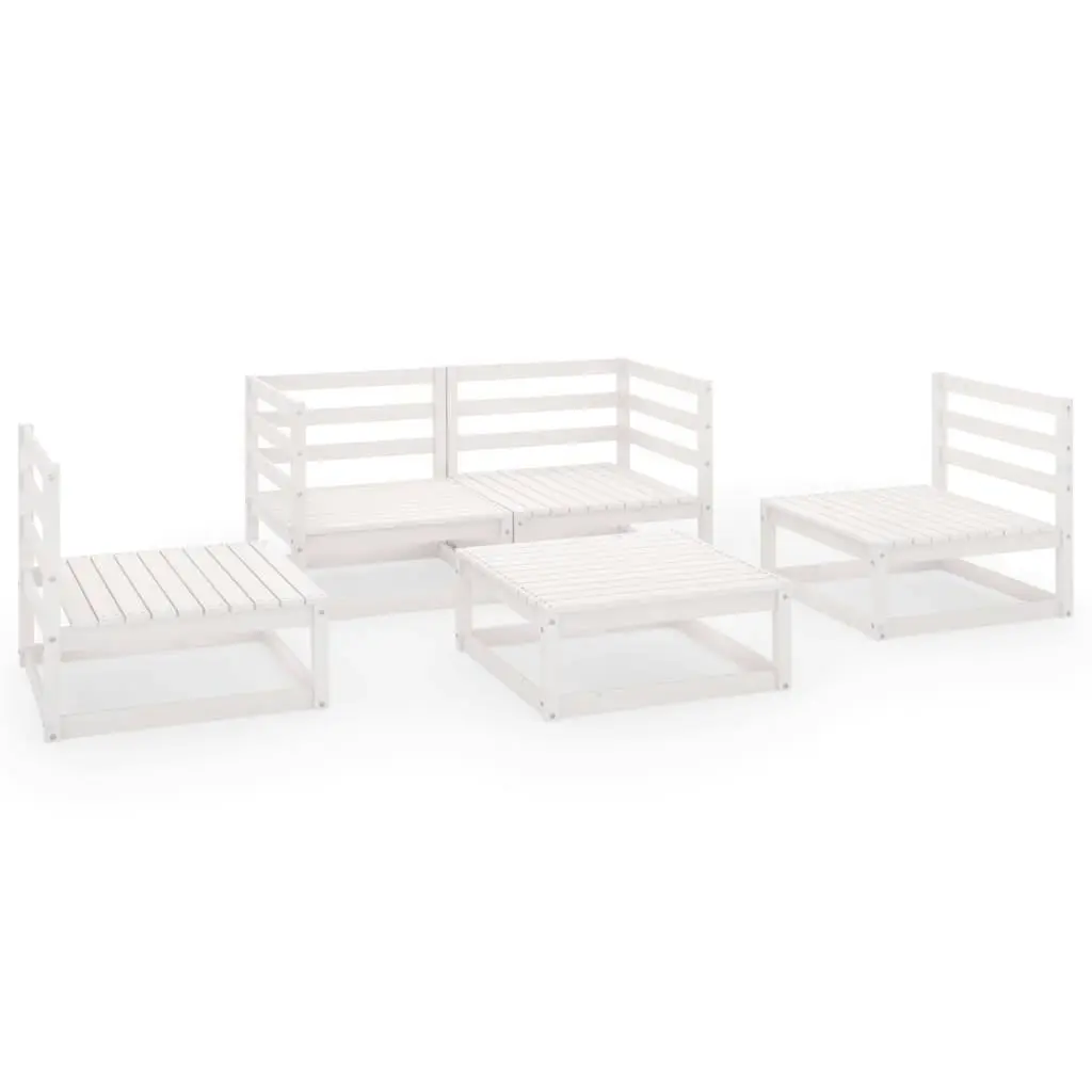 5 Piece Garden Lounge Set White Solid Pinewood 3075385