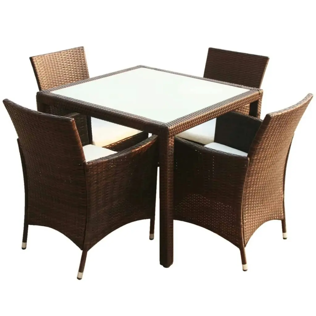 5 Piece Outdoor Dining Set with Cushions Poly Rattan Brown 43121