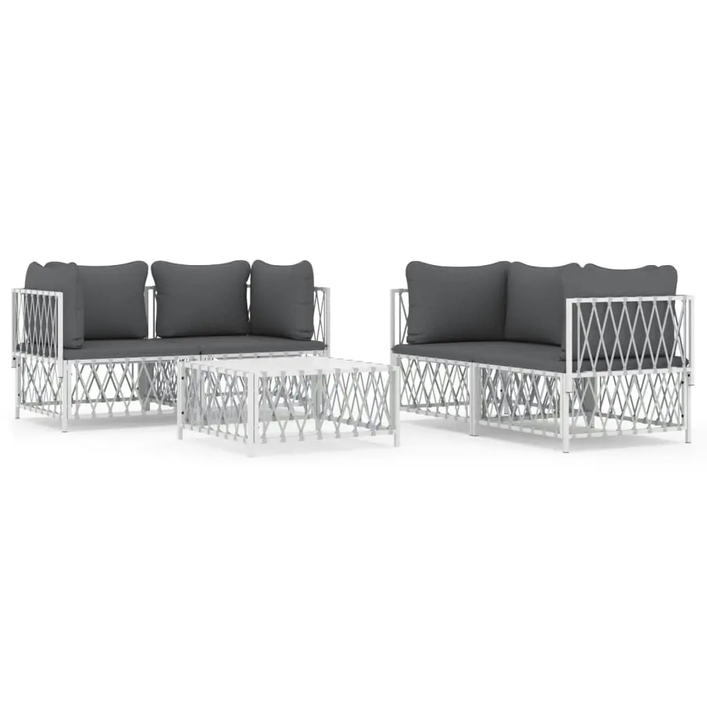 5 Piece Garden Lounge Set with Cushions White Steel 3186824