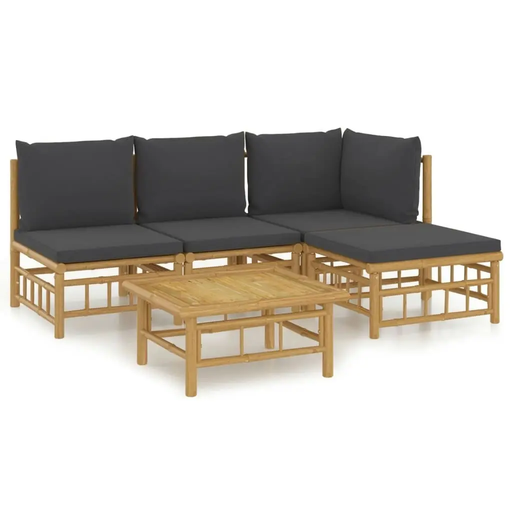 5 Piece Garden Lounge Set with Dark Grey Cushions  Bamboo 3155209