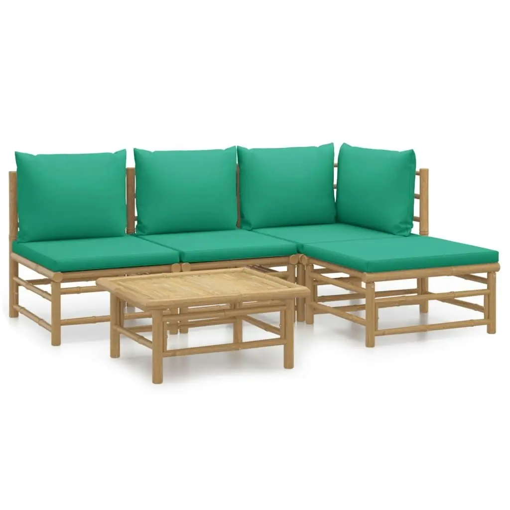 5 Piece Garden Lounge Set with Green Cushions  Bamboo 3155145