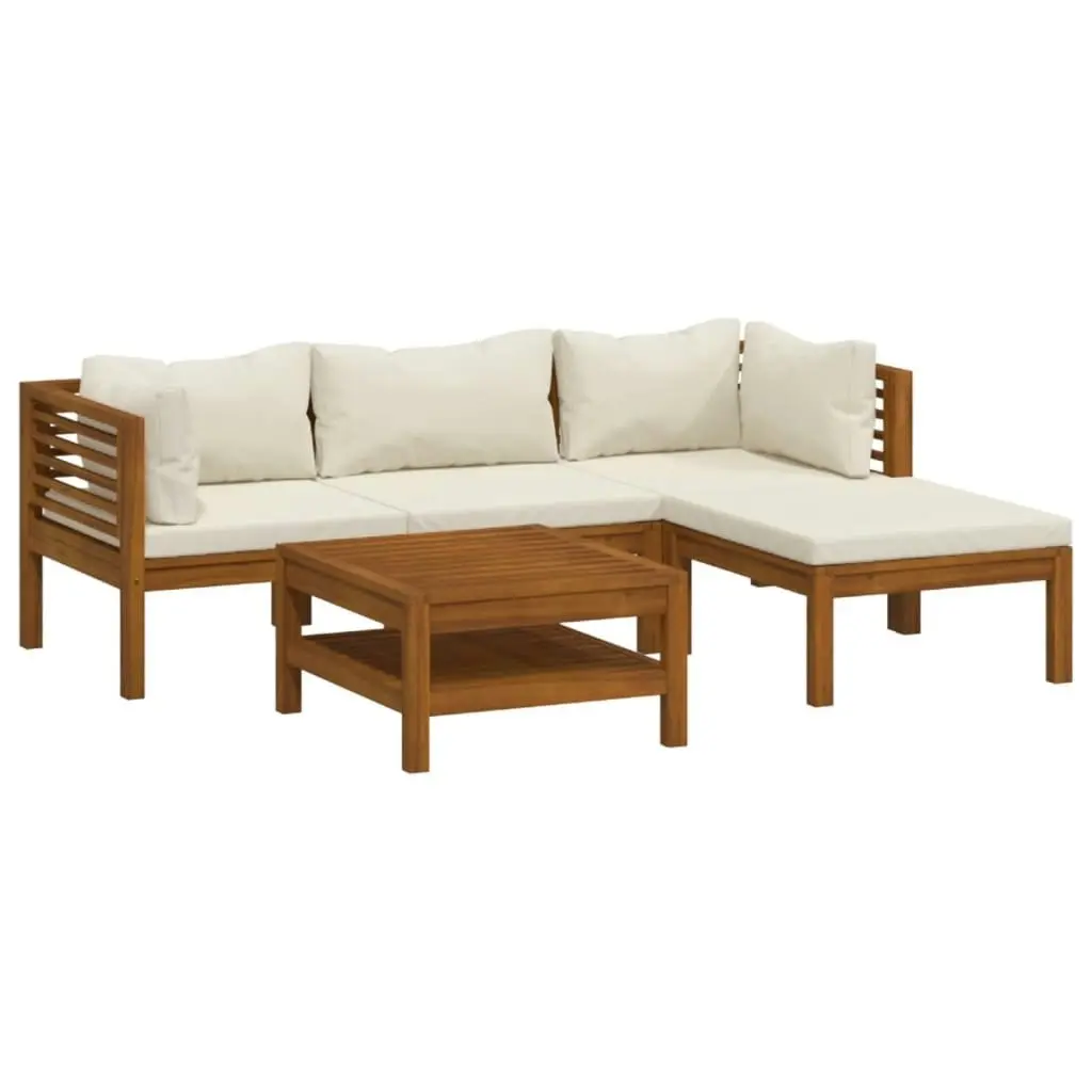 5 Piece Garden Lounge Set with Cream Cushion Solid Acacia Wood 3086927