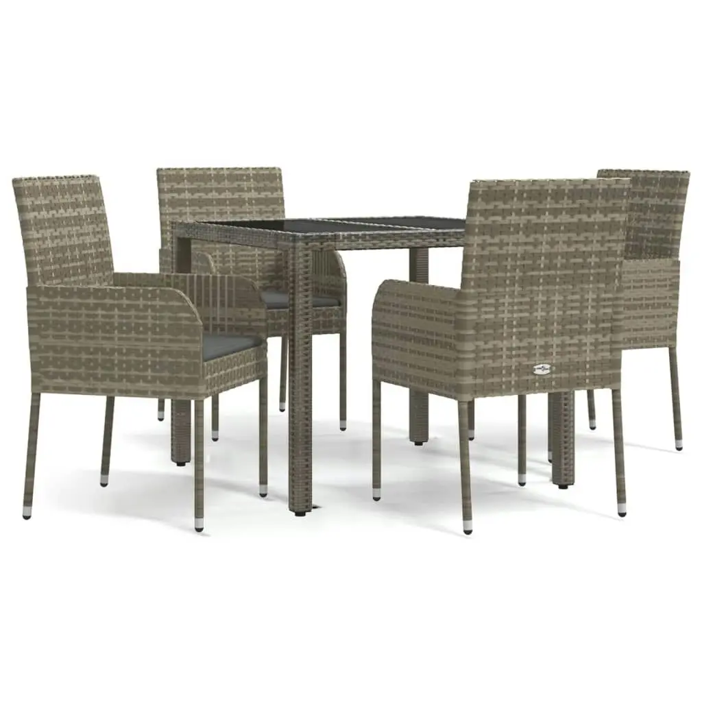 5 Piece Garden Dining Set with Cushions Grey Poly Rattan 3185006