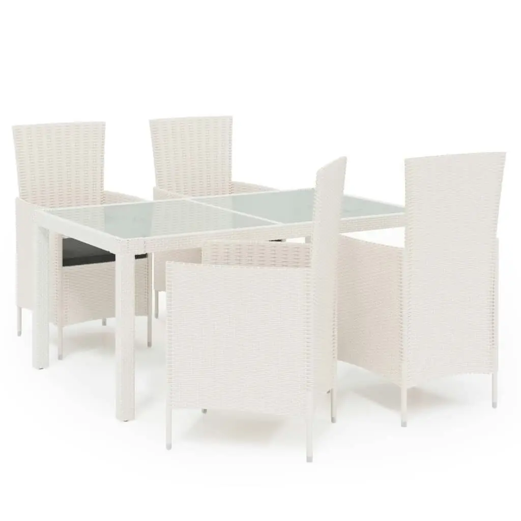 5 Piece Outdoor Dining Set with Cushions Poly Rattan White 3094897