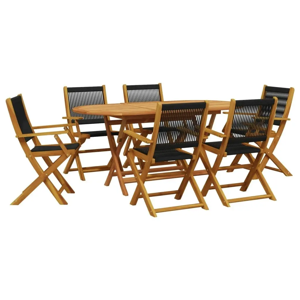 7 Piece Garden Dining Set Black Polypropylene and Solid Wood 3281709