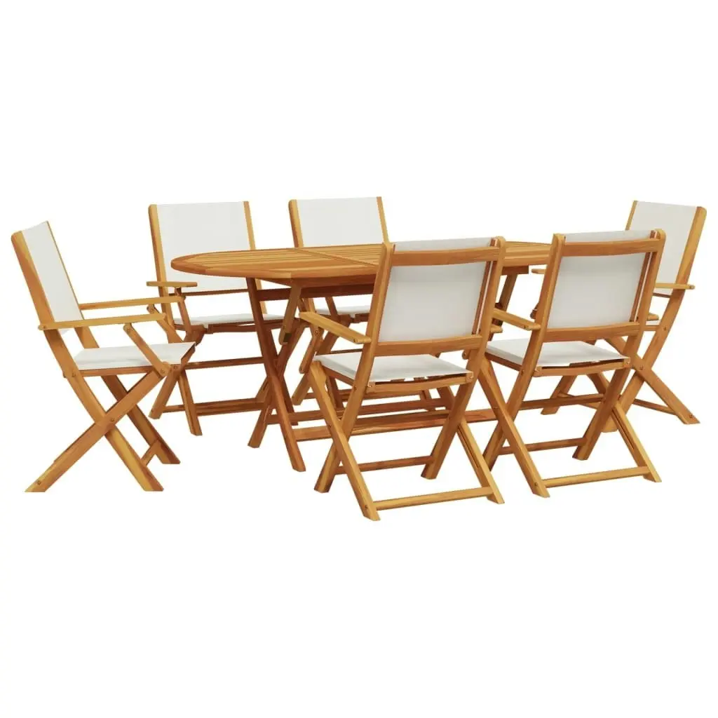 7 Piece Garden Dining Set Cream White Fabric and Solid Wood 3281712