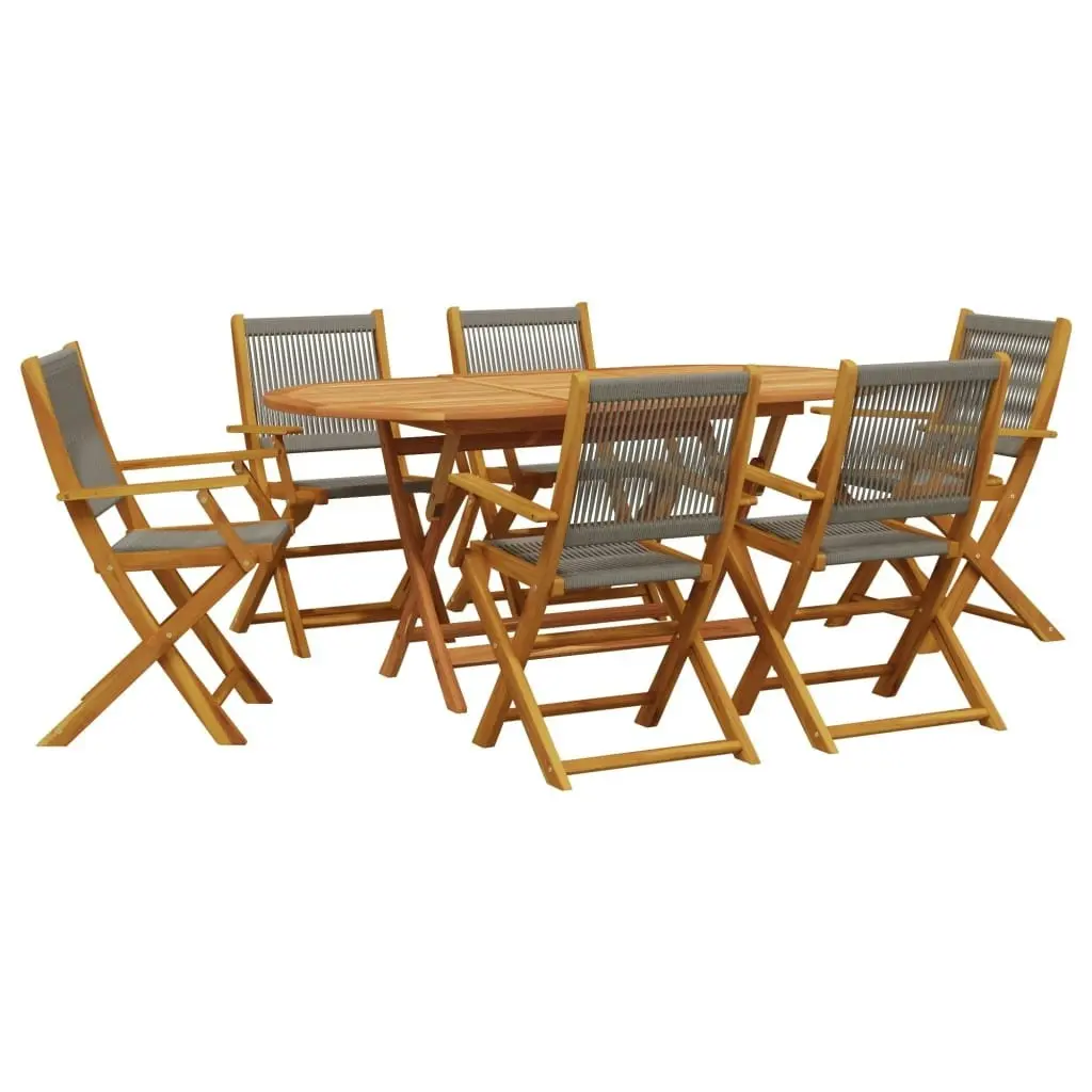 7 Piece Garden Dining Set Grey Polypropylene and Solid Wood 3281710