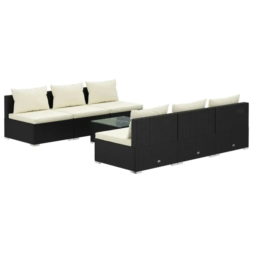 7 Piece Garden Lounge Set with Cushions Poly Rattan Black 3101455