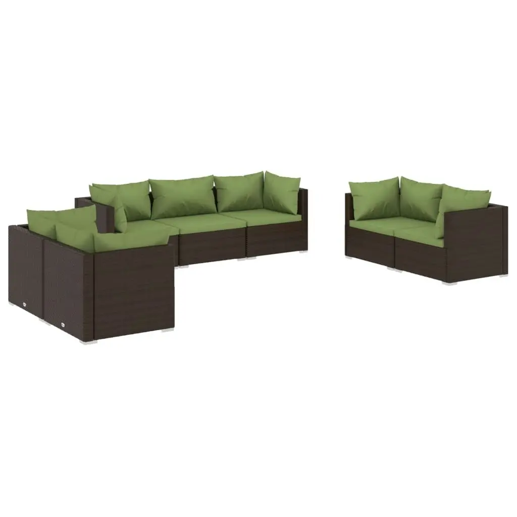 7 Piece Garden Lounge Set with Cushions Poly Rattan Brown 3102268