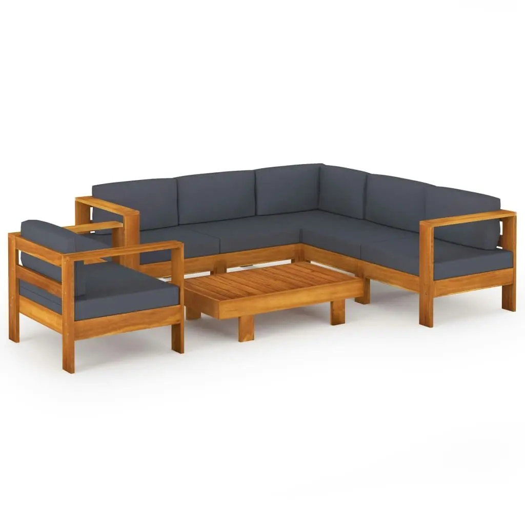 7 Piece Garden Lounge Set with Dark Grey Cushions Acacia Wood 3057955