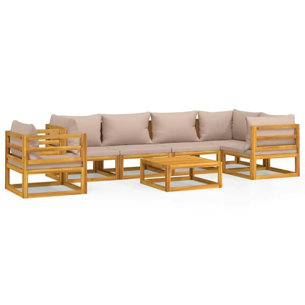 7 Piece Garden Lounge Set with Taupe Cushions Solid Wood 3155274