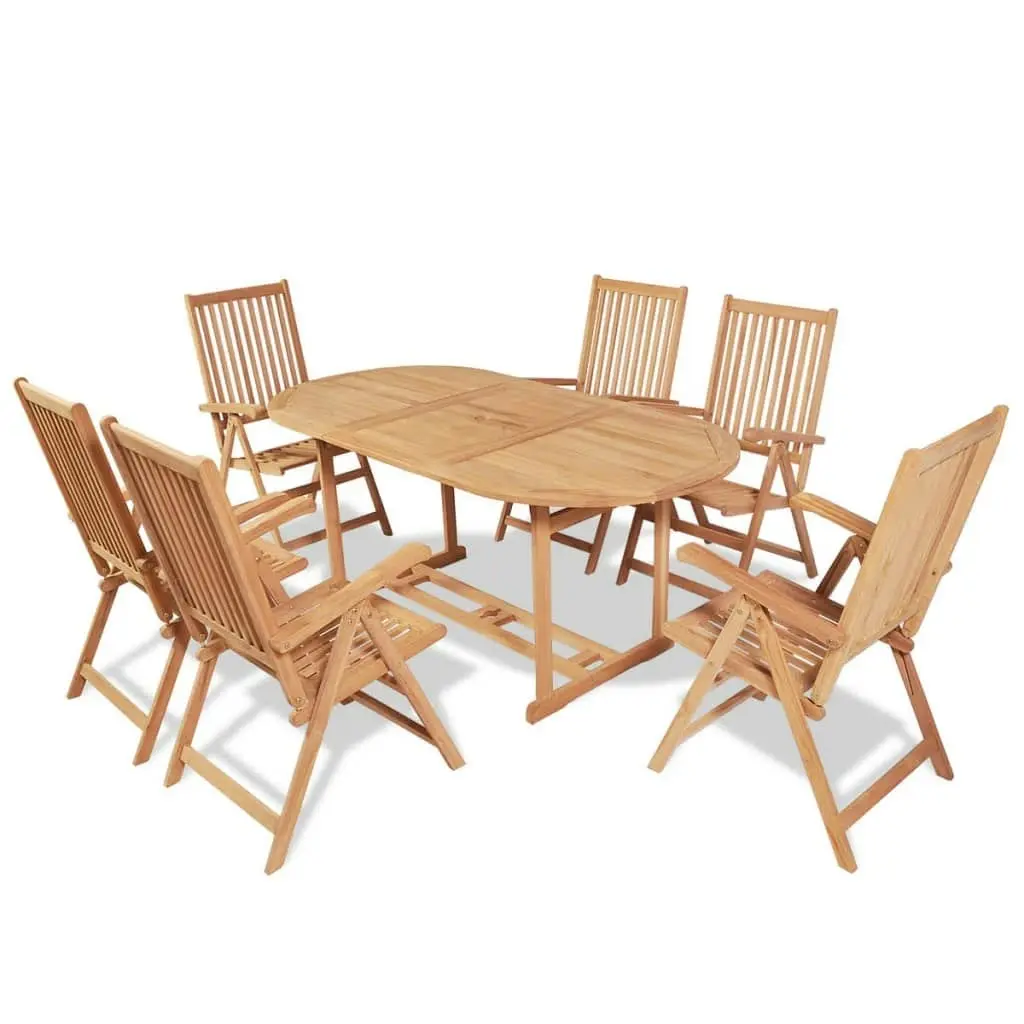 7 Piece Outdoor Dining Set with Folding Chairs Solid Teak Wood 43032