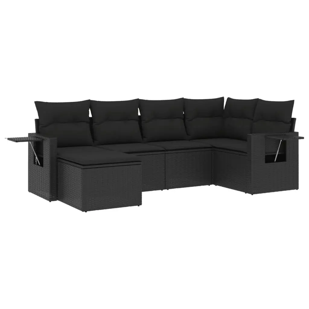 6 Piece Garden Sofa Set with Cushions Black Poly Rattan 3252792