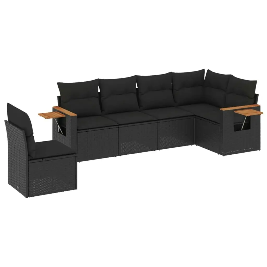 6 Piece Garden Sofa Set with Cushions Black Poly Rattan 3259255