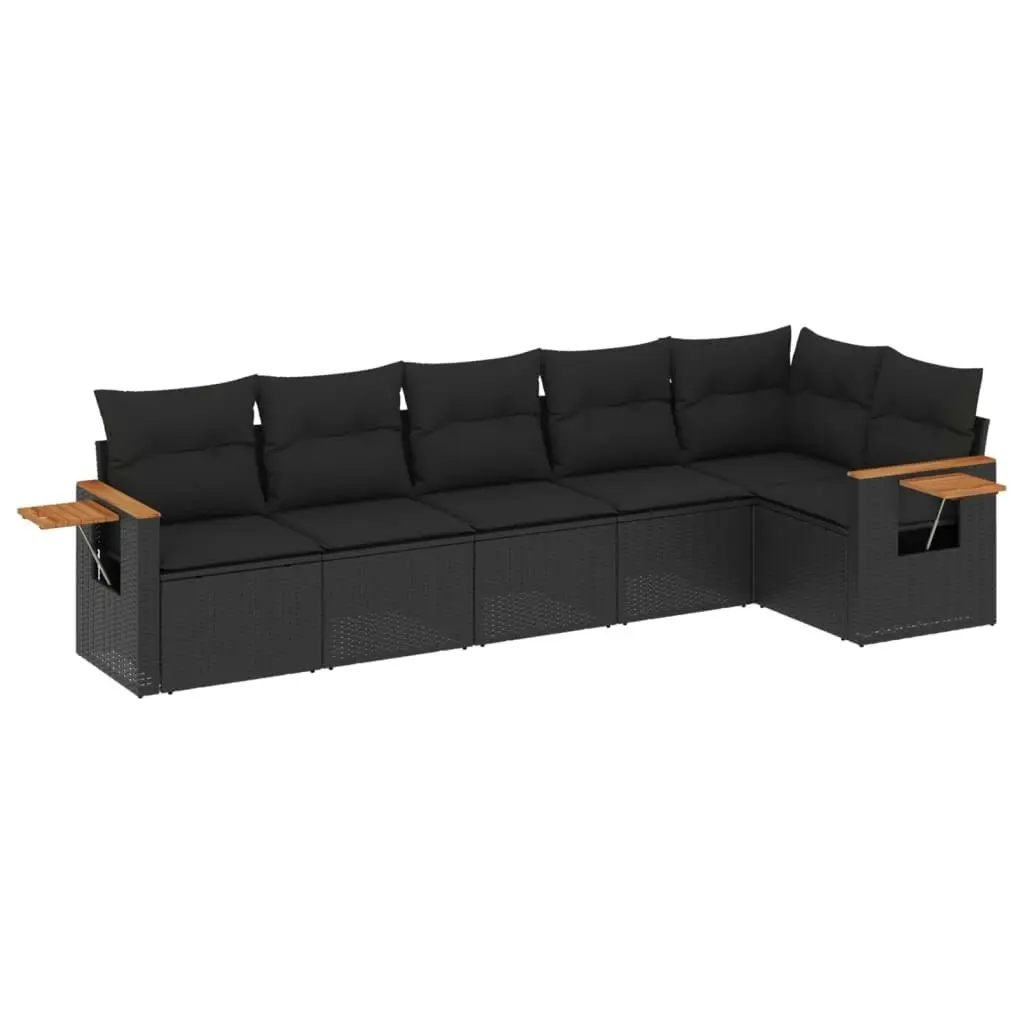 6 Piece Garden Sofa Set with Cushions Black Poly Rattan 3259227