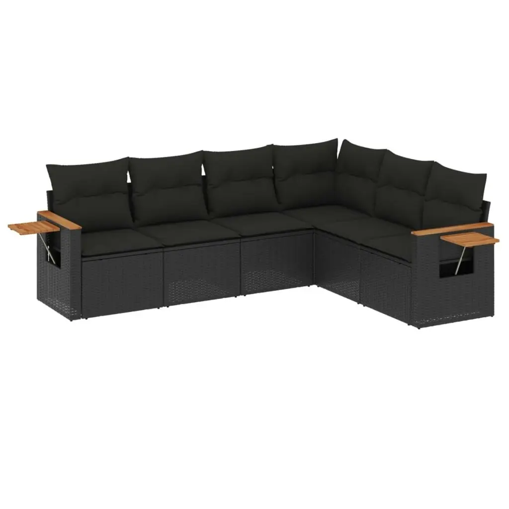 6 Piece Garden Sofa Set with Cushions Black Poly Rattan 3259241