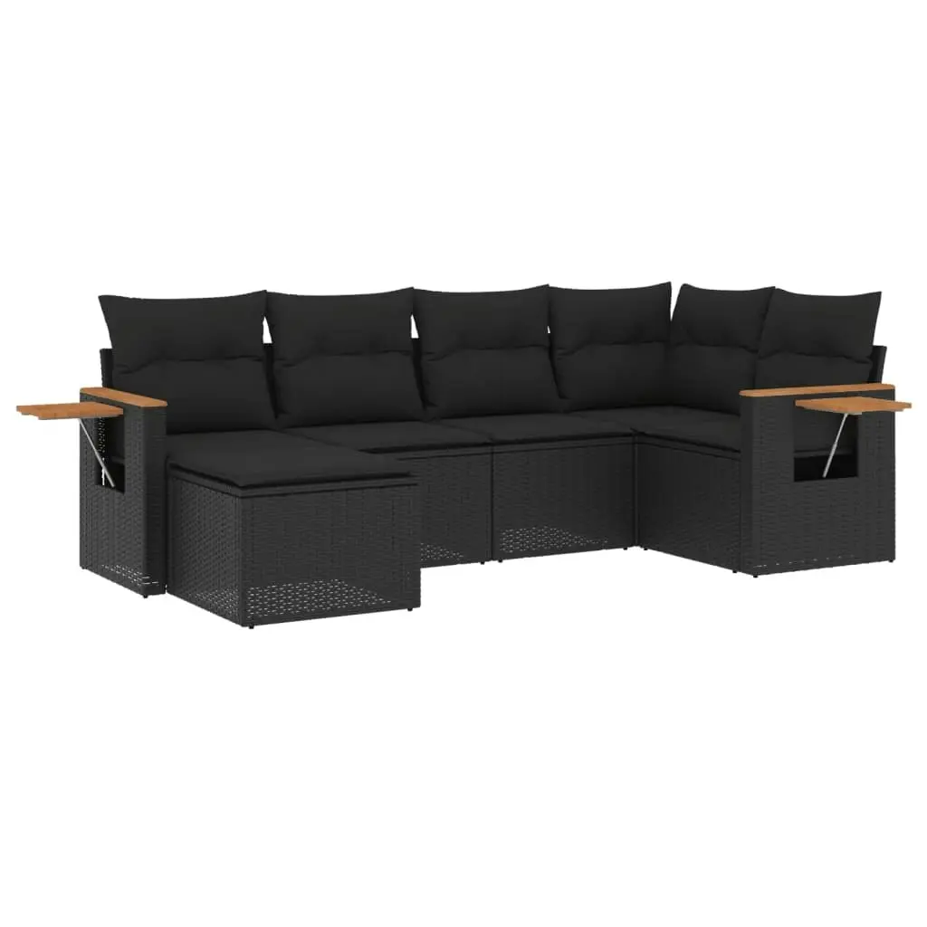 6 Piece Garden Sofa Set with Cushions Black Poly Rattan 3259416