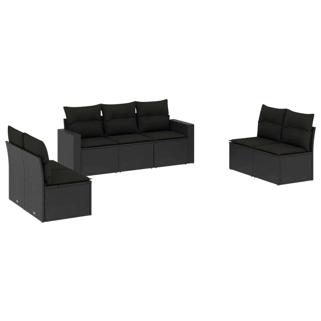 7 Piece Garden Sofa Set with Cushions Black Poly Rattan 3218815