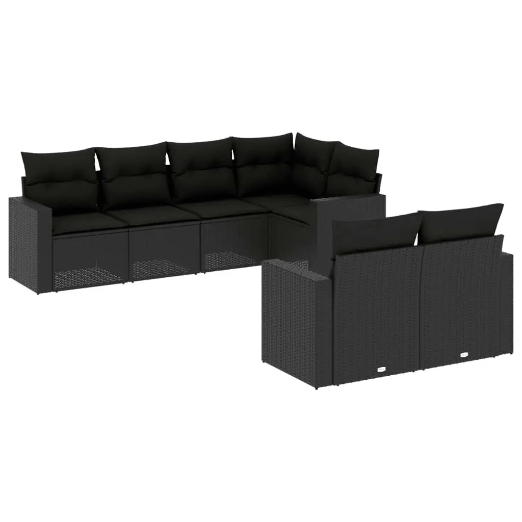 7 Piece Garden Sofa Set with Cushions Black Poly Rattan 3219195