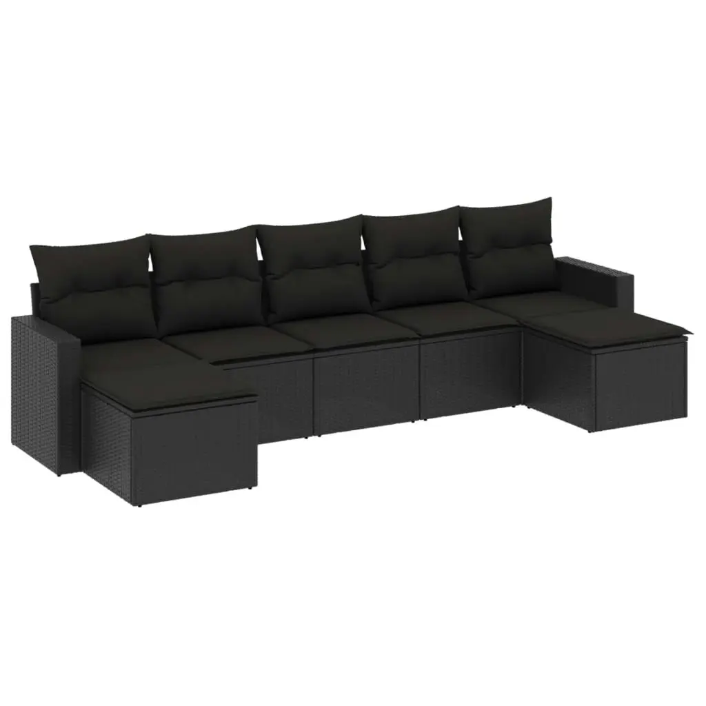 7 Piece Garden Sofa Set with Cushions Black Poly Rattan 3219325