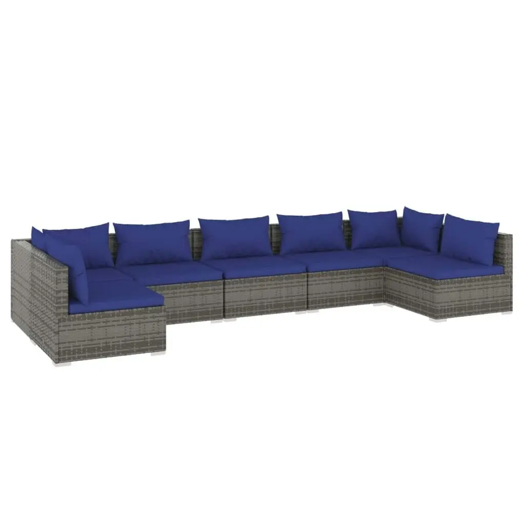 7 Piece Garden Lounge Set with Cushions Poly Rattan Grey 3101894