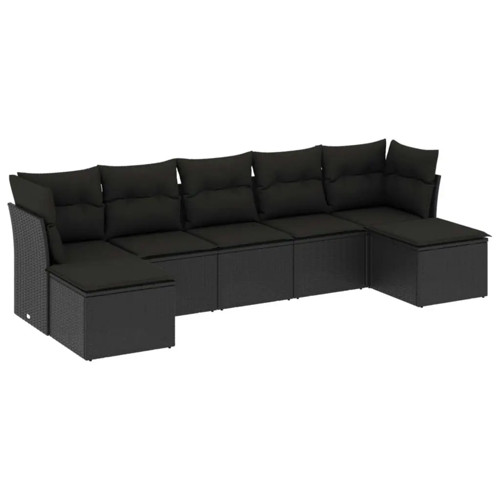 7 Piece Garden Sofa Set with Cushions Black Poly Rattan 3249864