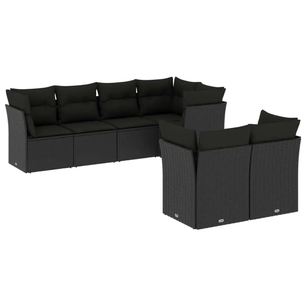 7 Piece Garden Sofa Set with Cushions Black Poly Rattan 3249734