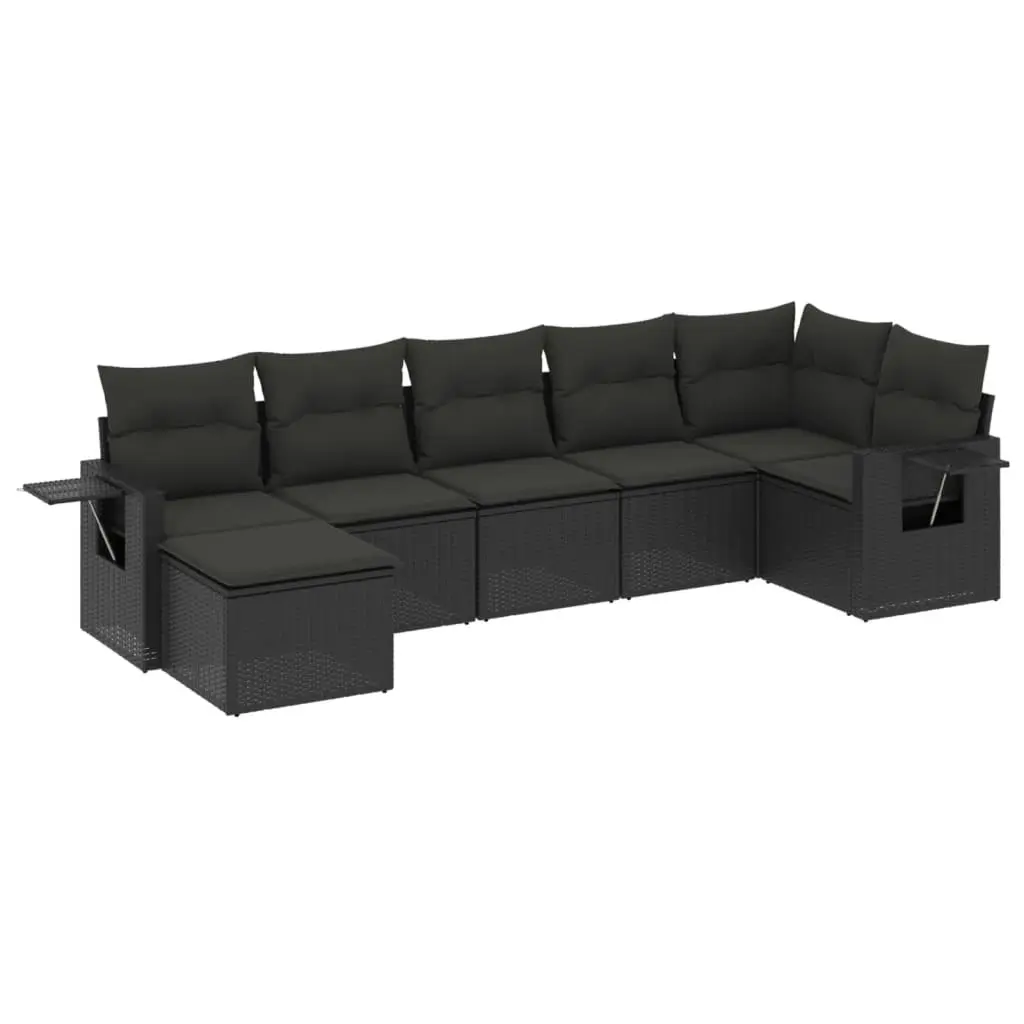 7 Piece Garden Sofa Set with Cushions Black Poly Rattan 3252812