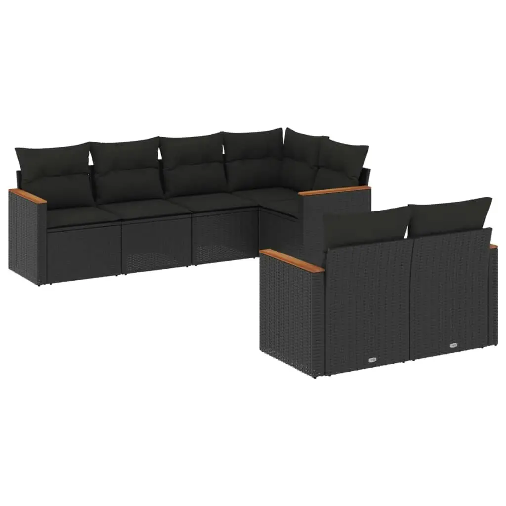 7 Piece Garden Sofa Set with Cushions Black Poly Rattan 3258541