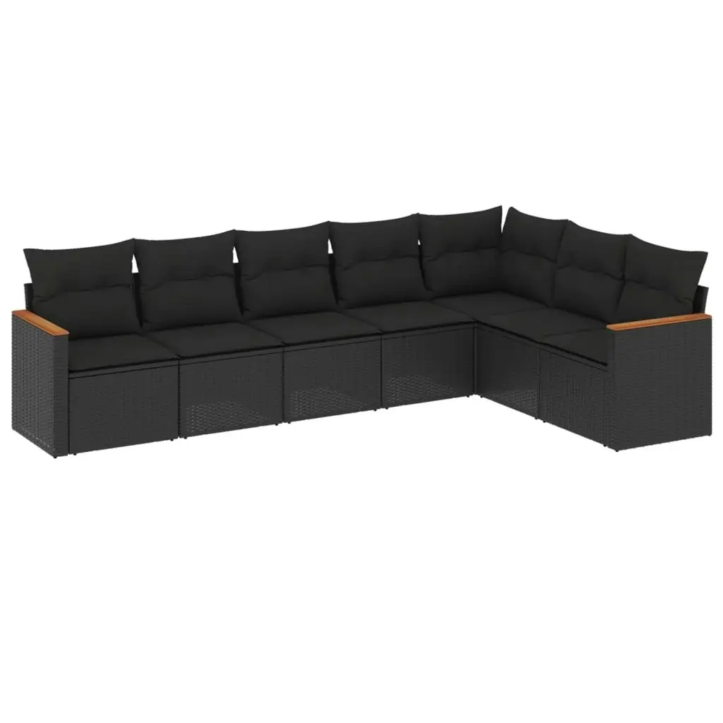 7 Piece Garden Sofa Set with Cushions Black Poly Rattan 3258429