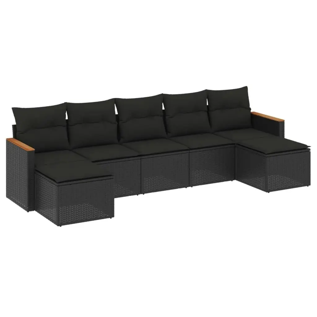 7 Piece Garden Sofa Set with Cushions Black Poly Rattan 3226230