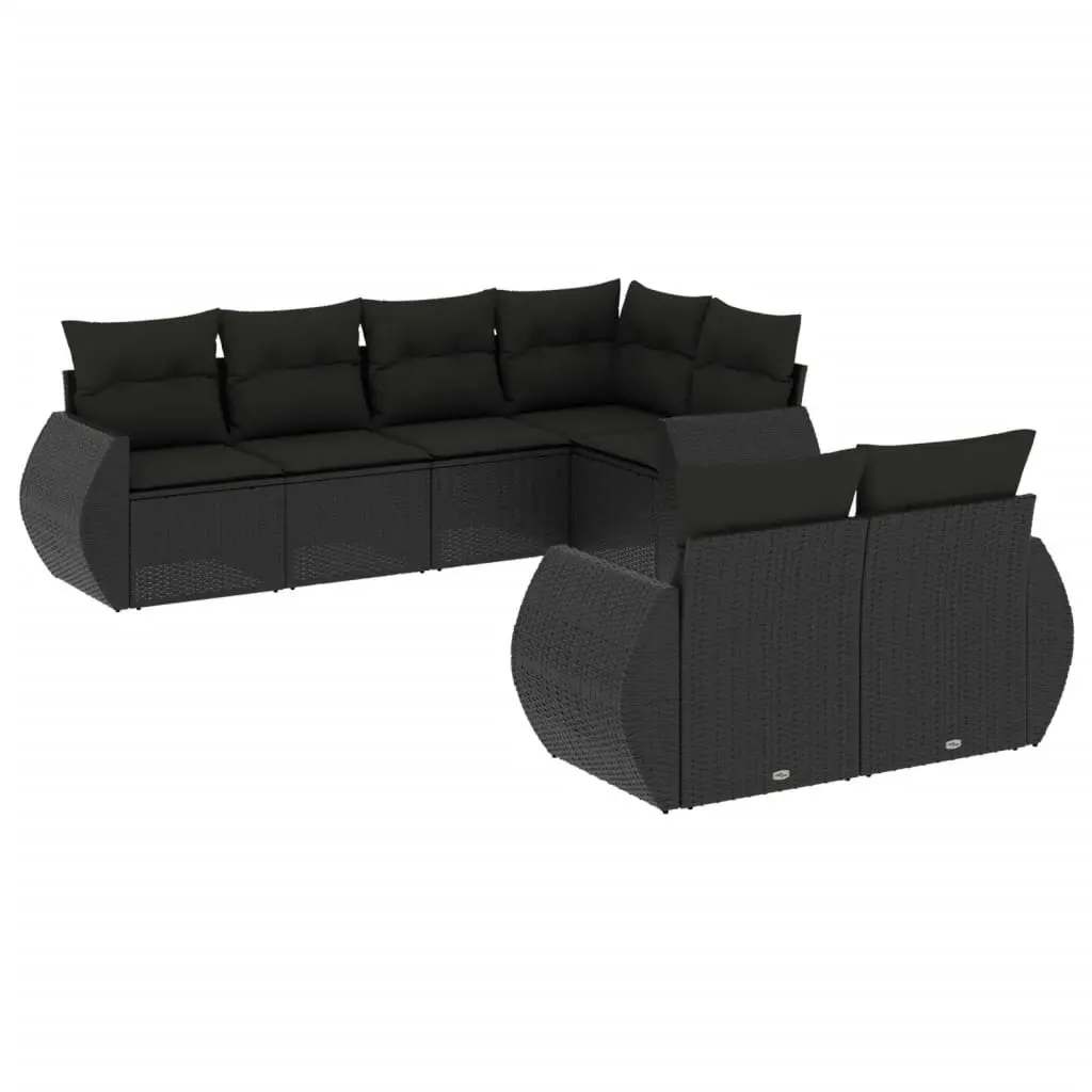 7 Piece Garden Sofa Set with Cushions Black Poly Rattan 3253942