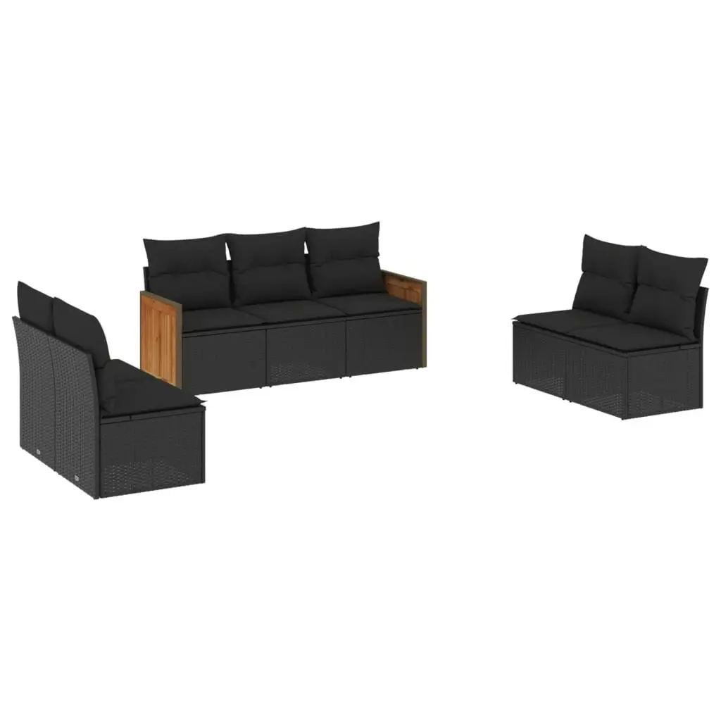 7 Piece Garden Sofa Set with Cushions Black Poly Rattan 3227553