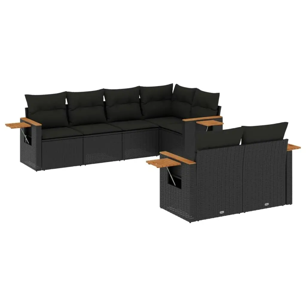 7 Piece Garden Sofa Set with Cushions Black Poly Rattan 3226979