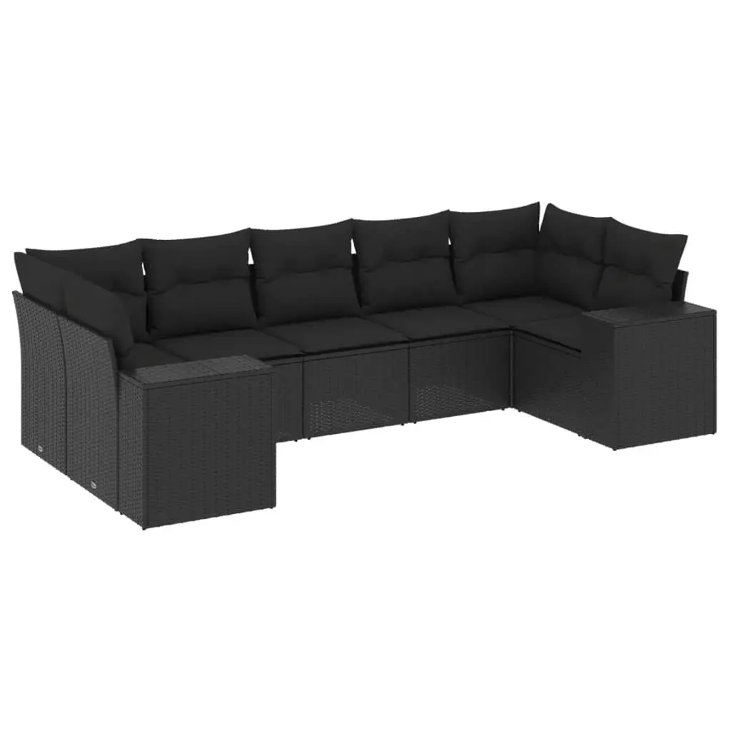 7 Piece Garden Sofa Set with Cushions Black Poly Rattan 3222984