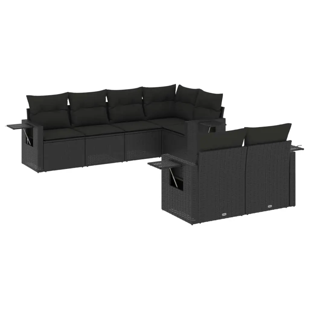 7 Piece Garden Sofa Set with Cushions Black Poly Rattan 3220404