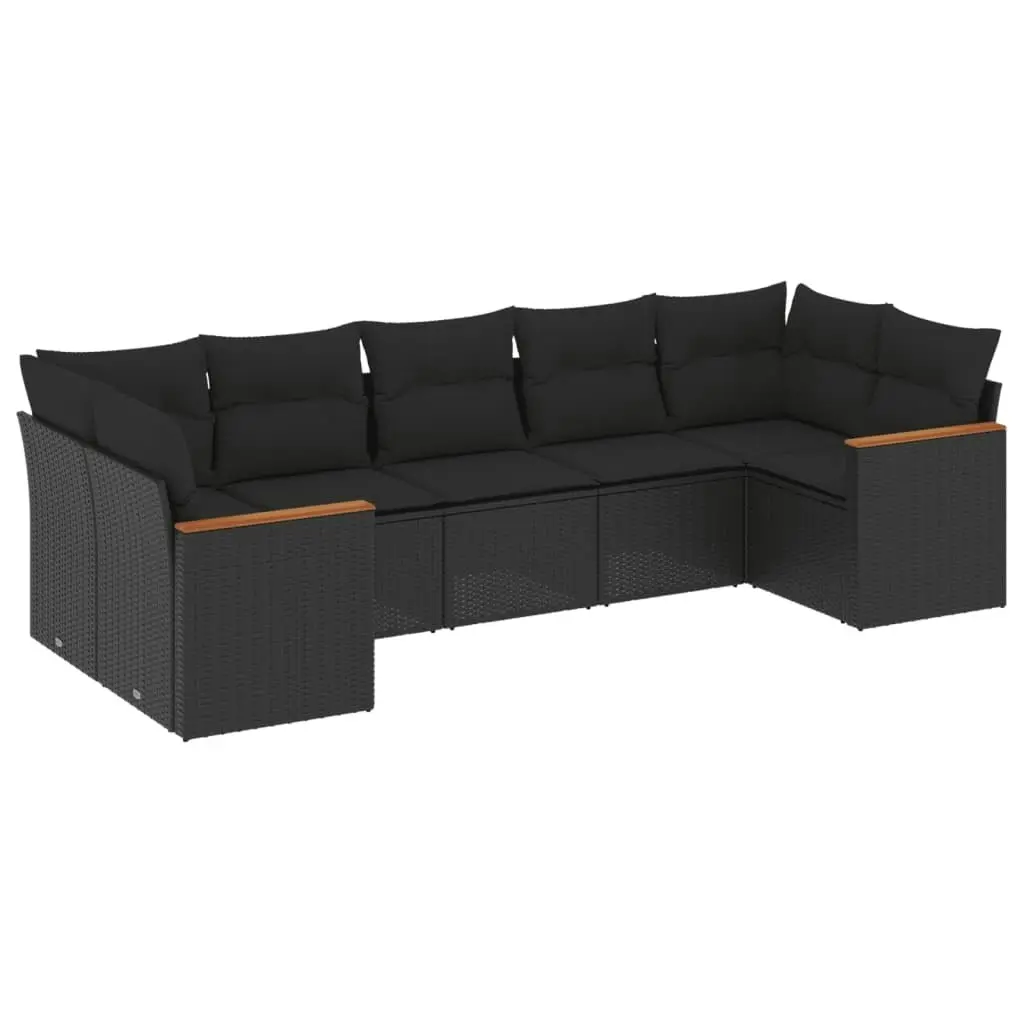 7 Piece Garden Sofa Set with Cushions Black Poly Rattan 3226265