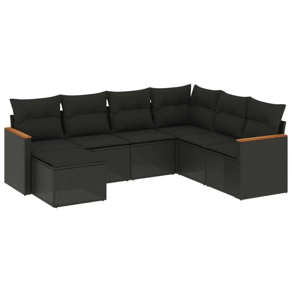 7 Piece Garden Sofa Set with Cushions Black Poly Rattan 3258604