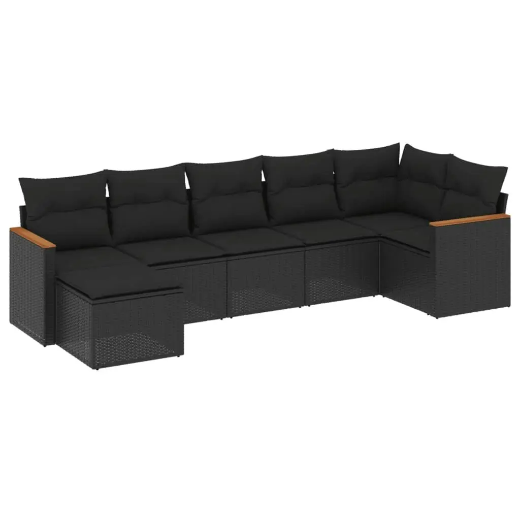 7 Piece Garden Sofa Set with Cushions Black Poly Rattan 3226188