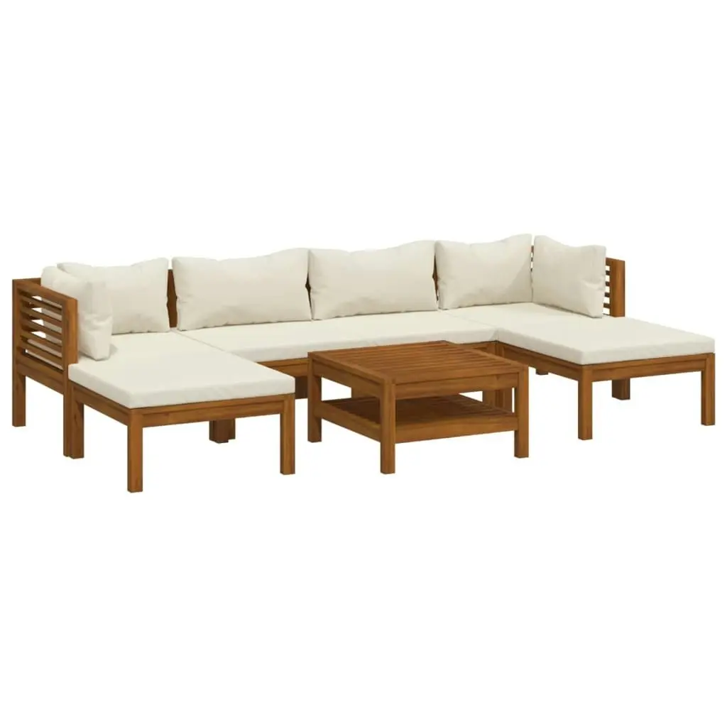 7 Piece Garden Lounge Set with Cream Cushion Solid Acacia Wood 3086946