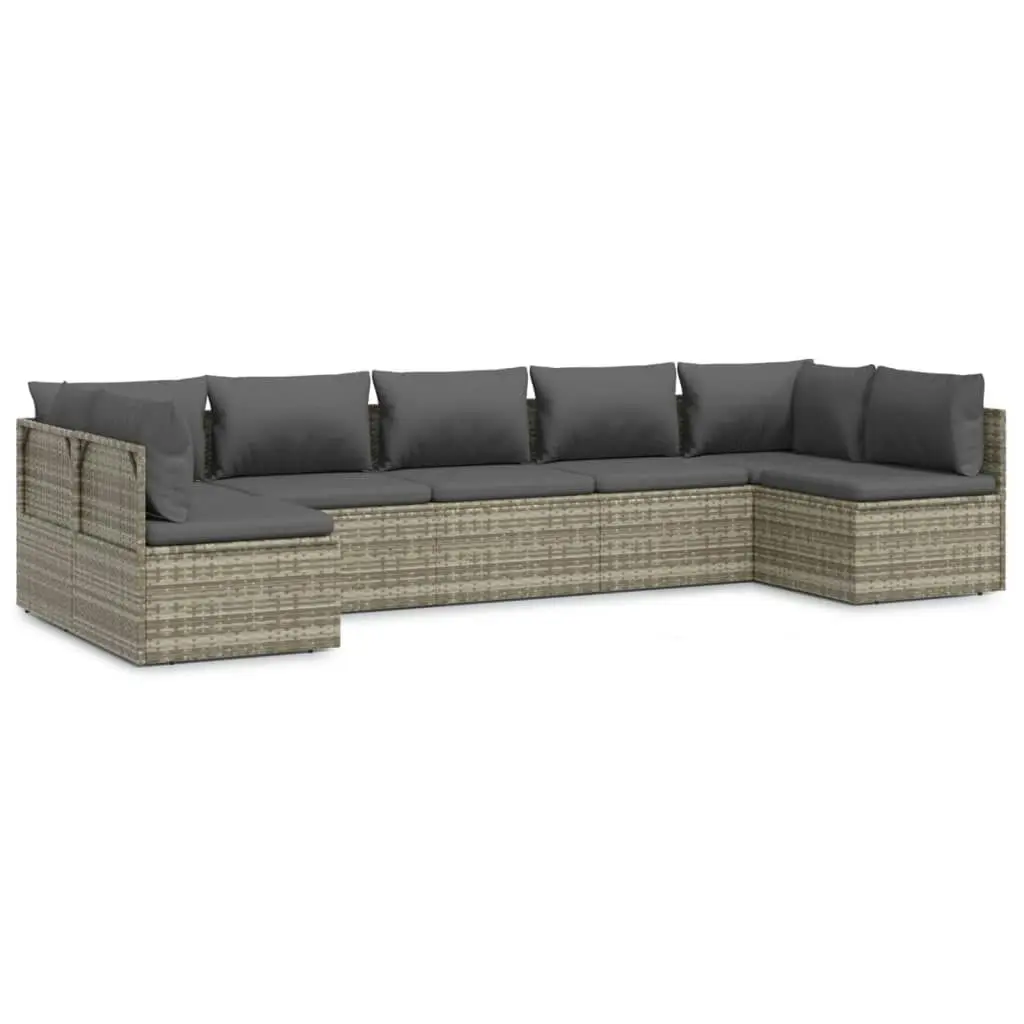 7 Piece Garden Lounge Set with Cushions Grey Poly Rattan 3157327